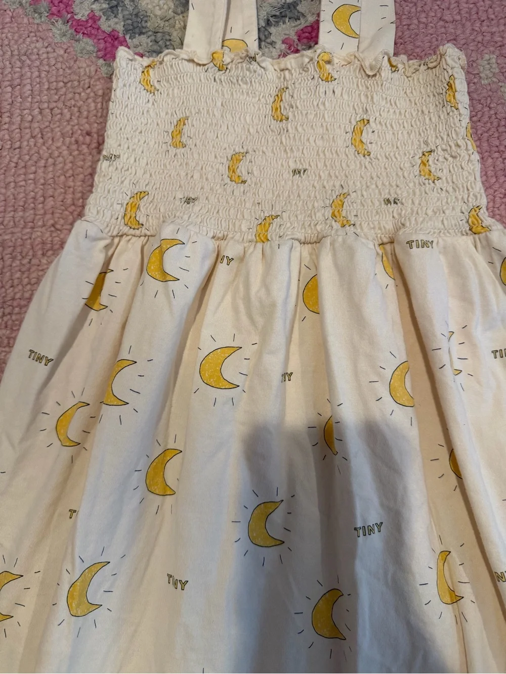 Tinycottons Beige Moon Print Smocked Kids Dress